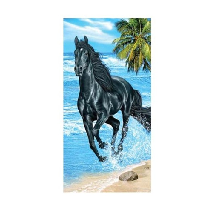 Serviette de plage Cheval noir sur la plage - drap de plage Cheval noir Serviette de plage Cheval noir sur la plage - drap de plage Cheval noir